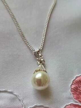 Silver necklace with zirconia and imitation pearl for women New